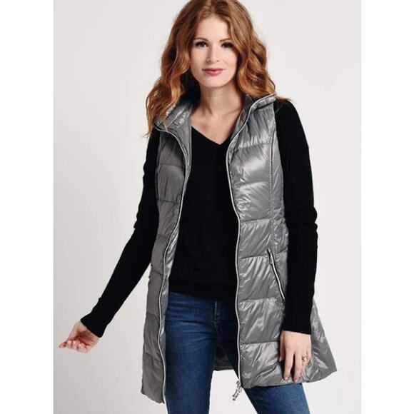 ANORAK Jackets & Blazers - My Anorak Metallic Silver Long-Line Double Zipper Down Puffer Vest, Size XS